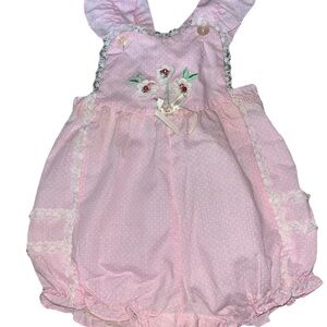 Vintage Girls Size 24 Months Pink Lace Bubble Romper Tiny Tots Frilly Girly